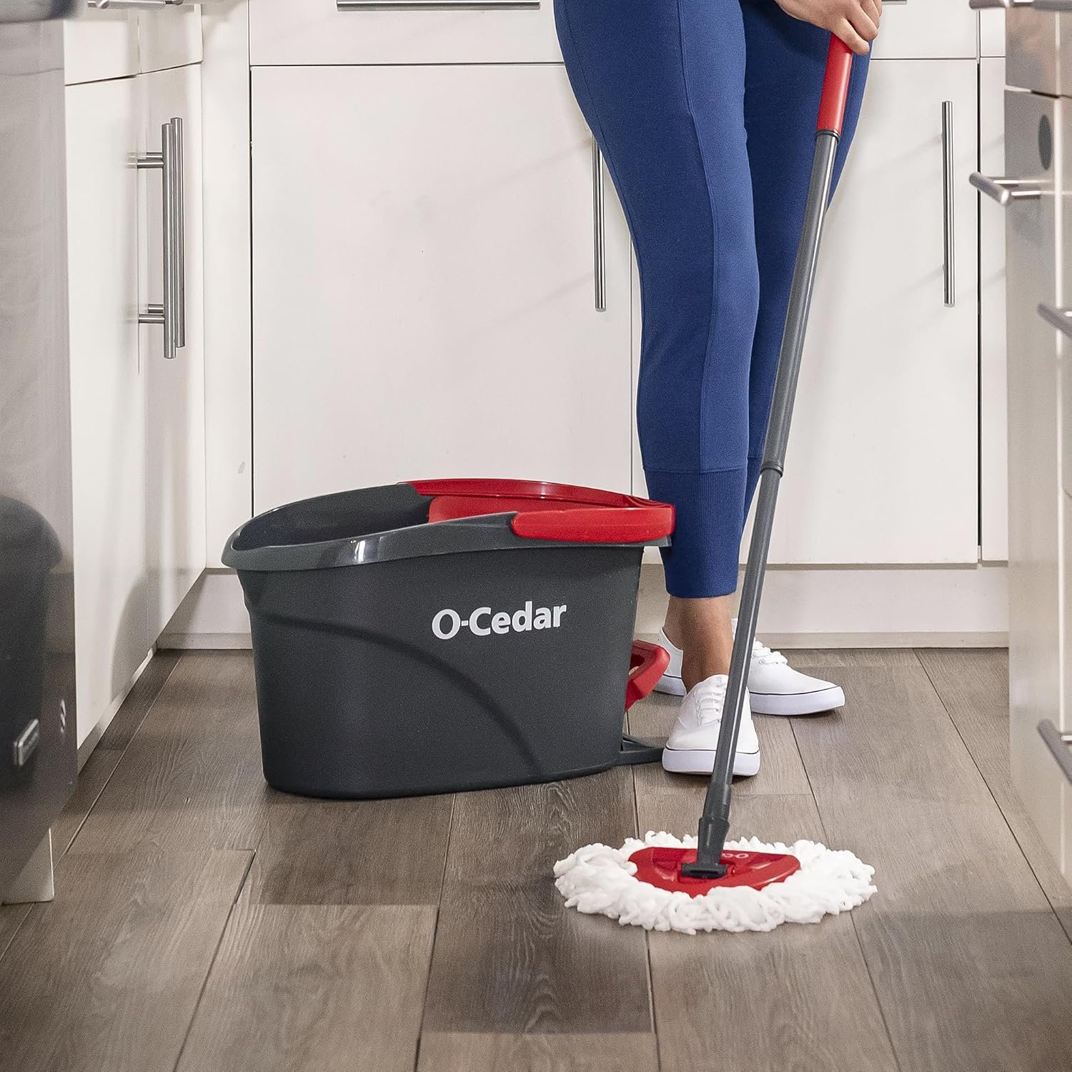 O-Cedar EasyWring Microfiber Spin Mop, Bucket Floor Cleaning System, Red, Gray, Standard - Image 11