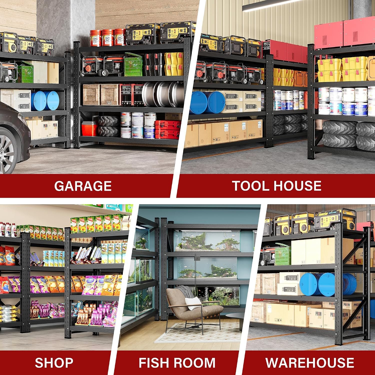 71.3" Wide Heavy Duty Garage Shelving Units,5000LBS Deep Storage Shelves,Black Metal Garage Shelves,Steel Shelf,Large Storage Rack,Industrial Shelving for Shop,Warehouse,Basement,71.3"W x 24"D x 70"H - Image 5