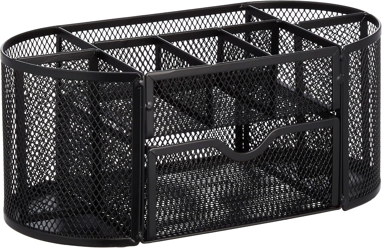 Amazon Basics Mesh Desk Organizer with Pen Holder, Pullout Drawer and Office Caddy Storage, 9.25" x 4.53" x 3.94", Black