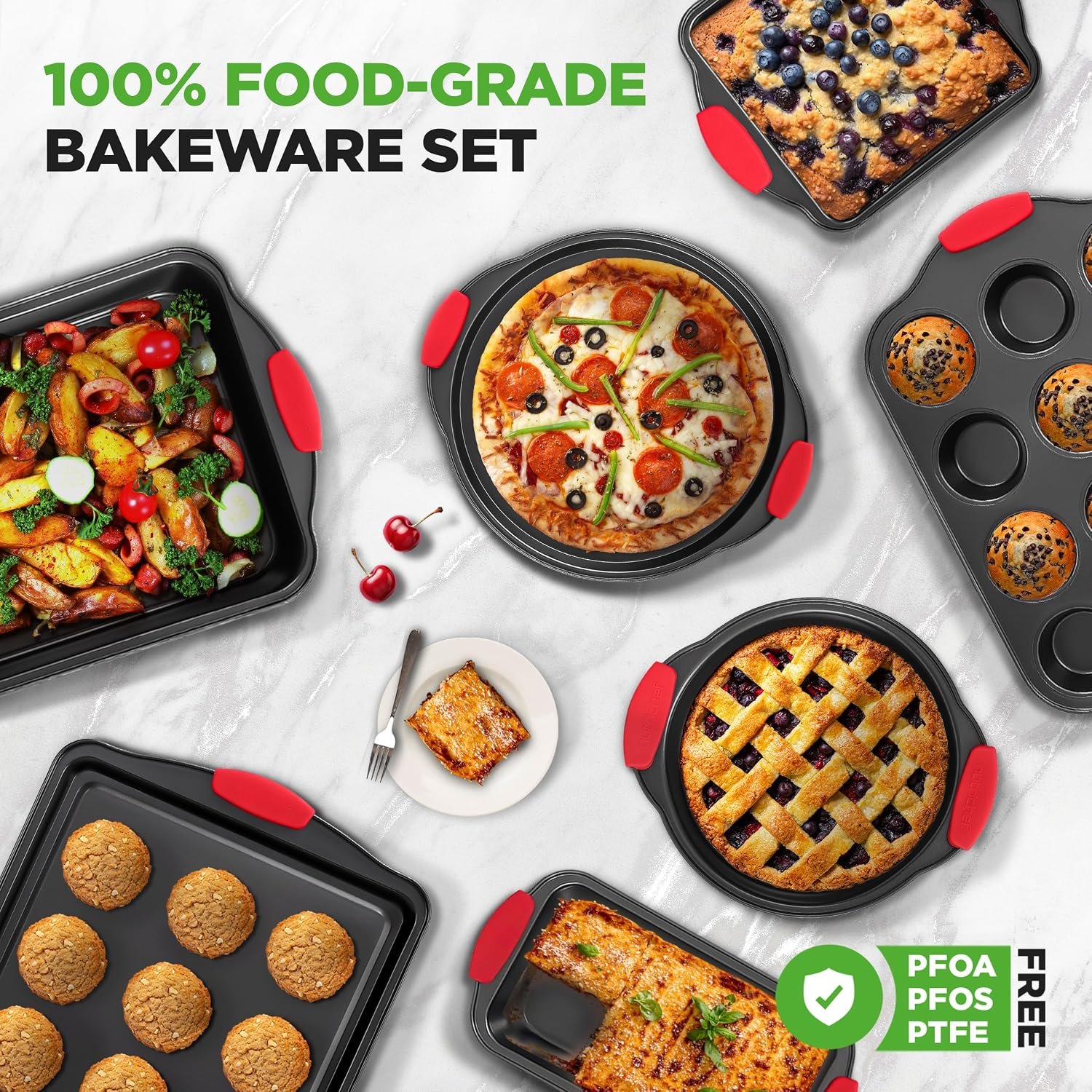 NutriChef 10-Piece Nonstick Kitchen Oven Baking Pans - Premium & Stylish Non-Stick Carbon Steel - Commercial Grade Restaurant Quality Metal Bakeware with Silicone Handles - Easy to Clean, NCSBS10S - Image 8
