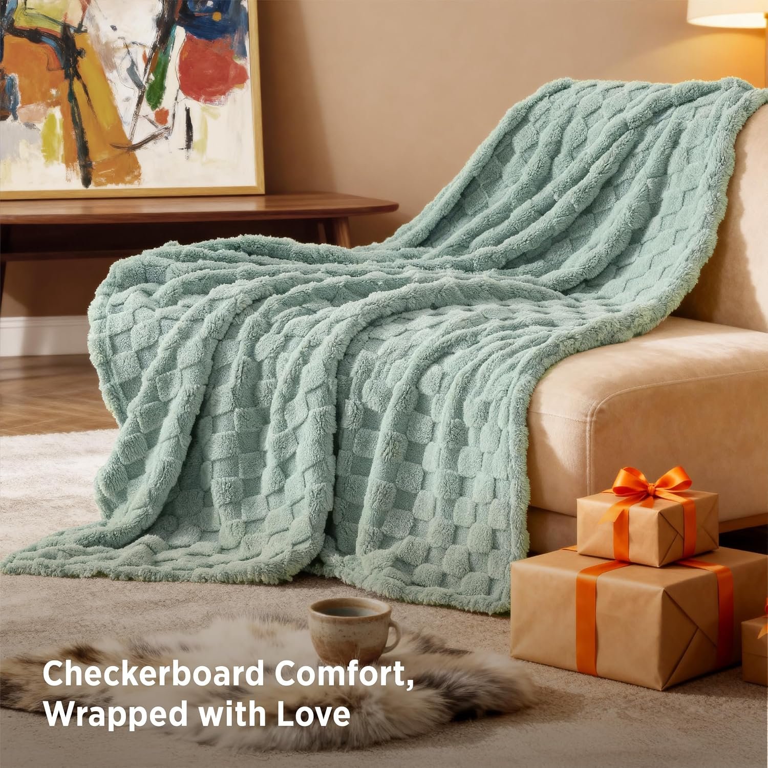 Bedsure Checkered Fleece Throw Blanket,Cute Home Decor,Sage Green,50"×60" - Image 5