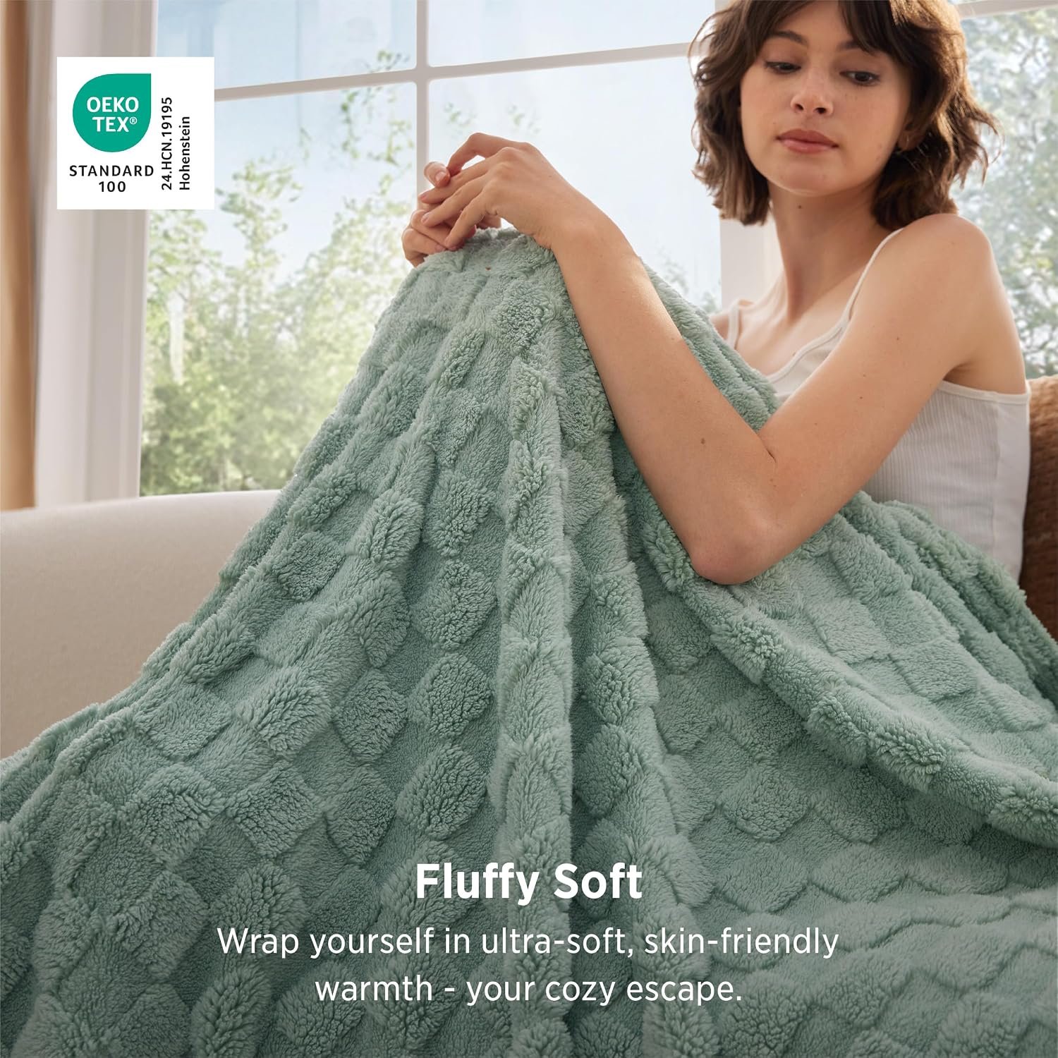 Bedsure Checkered Fleece Throw Blanket,Cute Home Decor,Sage Green,50"×60" - Image 2