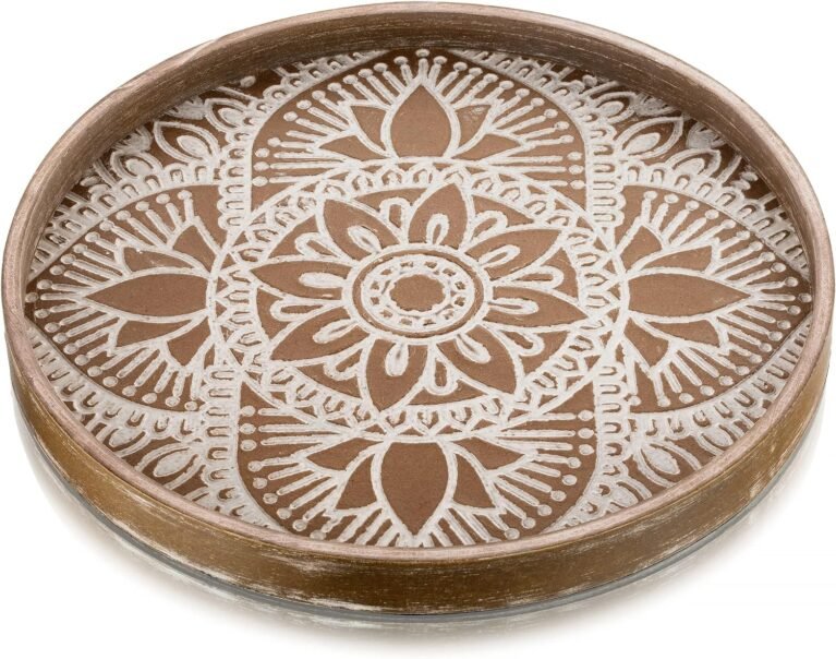 Hanobe Round Boho Decorative Tray for Coffee Table, Vintage Mandala Pattern