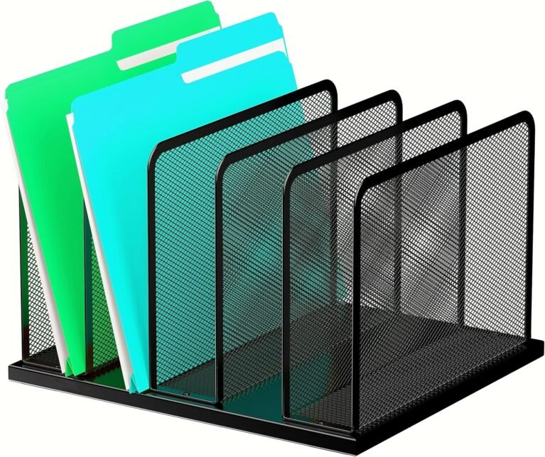Kuntine.B Desk File Organizer Upright Mesh Desktop Organizer File Sorter Office Organization File Holder for Home, Office & Classroom (Black, 1 Pack 5-Section)