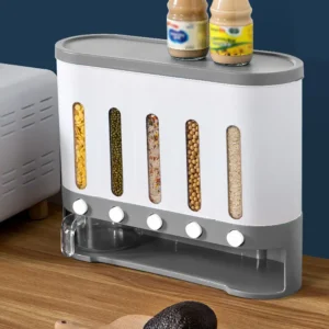 Wall-Mounted Dry Food Storage Dispenser 9Kg Capacity Airtight Cereal & Grain Organizer with Removable Compartments