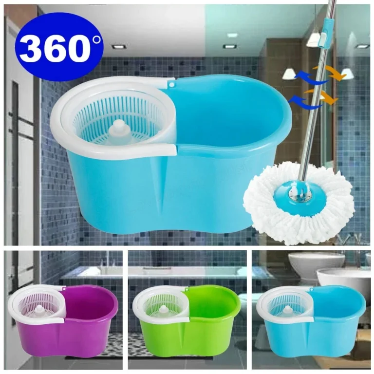 360° Rotating Head Easy Spin Dry Floor Mop Bucket + 2x Head Microfiber Spinning