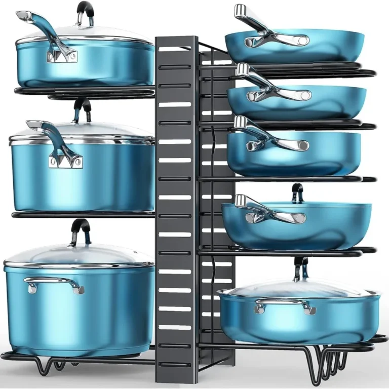 Pots and Pans Organizer for Cabinet Tier Pot Organizers Rack with 3 DIY Methods, Adjustable Pan Organizer Kitchen Organization