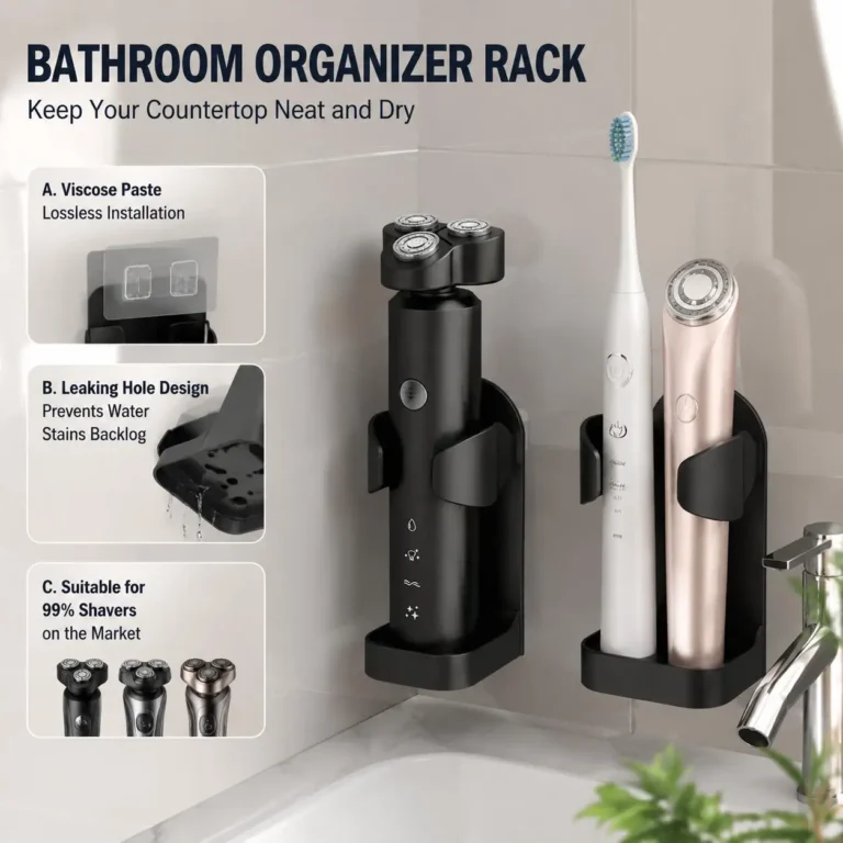 Electric Toothbrush Holder Wall Mounted Self Adhesive No Drilling Razor Stand Shaver Support Rack Bathroom Organizer Storage Hook Punch Free Shower Accessories Multifunctional Waterproof Space Saving Rustproof for Men Women Bathroom Kitchen