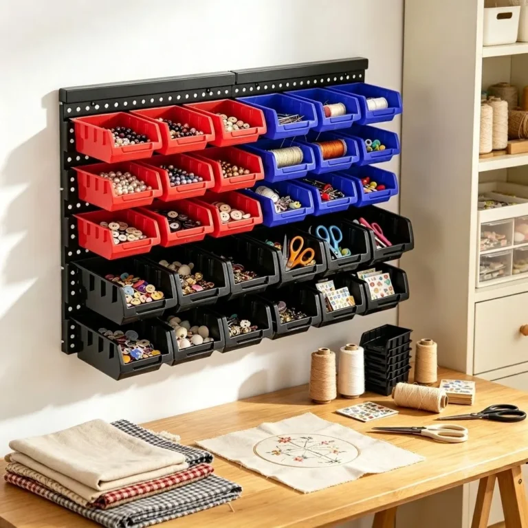 Wall Mounted Storage Bins Organizer Rack with 30 Dual Color Bins, Heavy Duty Plastic Hanging Parts Bin System, Garage Wall Hardware Holder for Screws Bolts Nuts Washers, Stackable Small Large Tool Containers for Workshop Shed DIY Craft Room