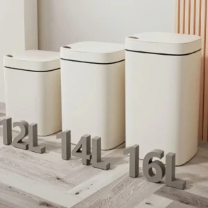 Touchless Smart Trash Can 14/16L, Motion Sensor Kitchen Bin with Silent Sealed Lid, Cream White Automatic Waste Basket for Home, Office