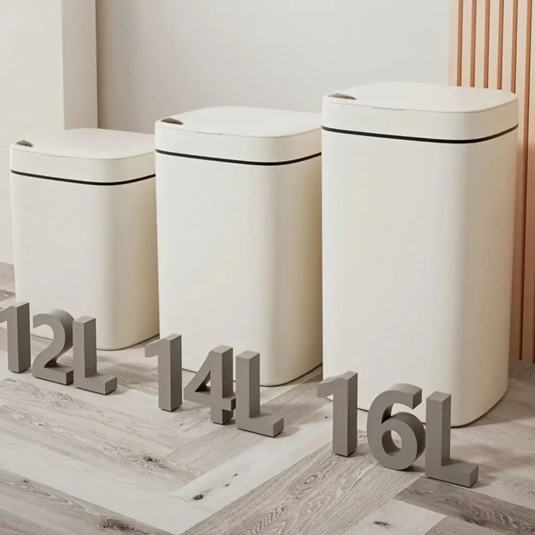 Touchless Smart Trash Can 14/16L, Motion Sensor Kitchen Bin with Silent Sealed Lid, Cream White Automatic Waste Basket for Home, Office