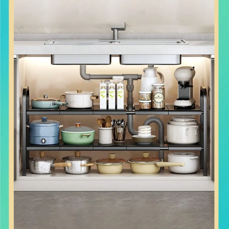 1pc Under Sink Organizer 2 Tier Expandable Kitchen Rack Shelf Black Metal Pot Pan Holder With Removable Panels Height Adjustable Cabinet Storage Shelves Rack For Kitchen Bathroom Counter Organization Gift