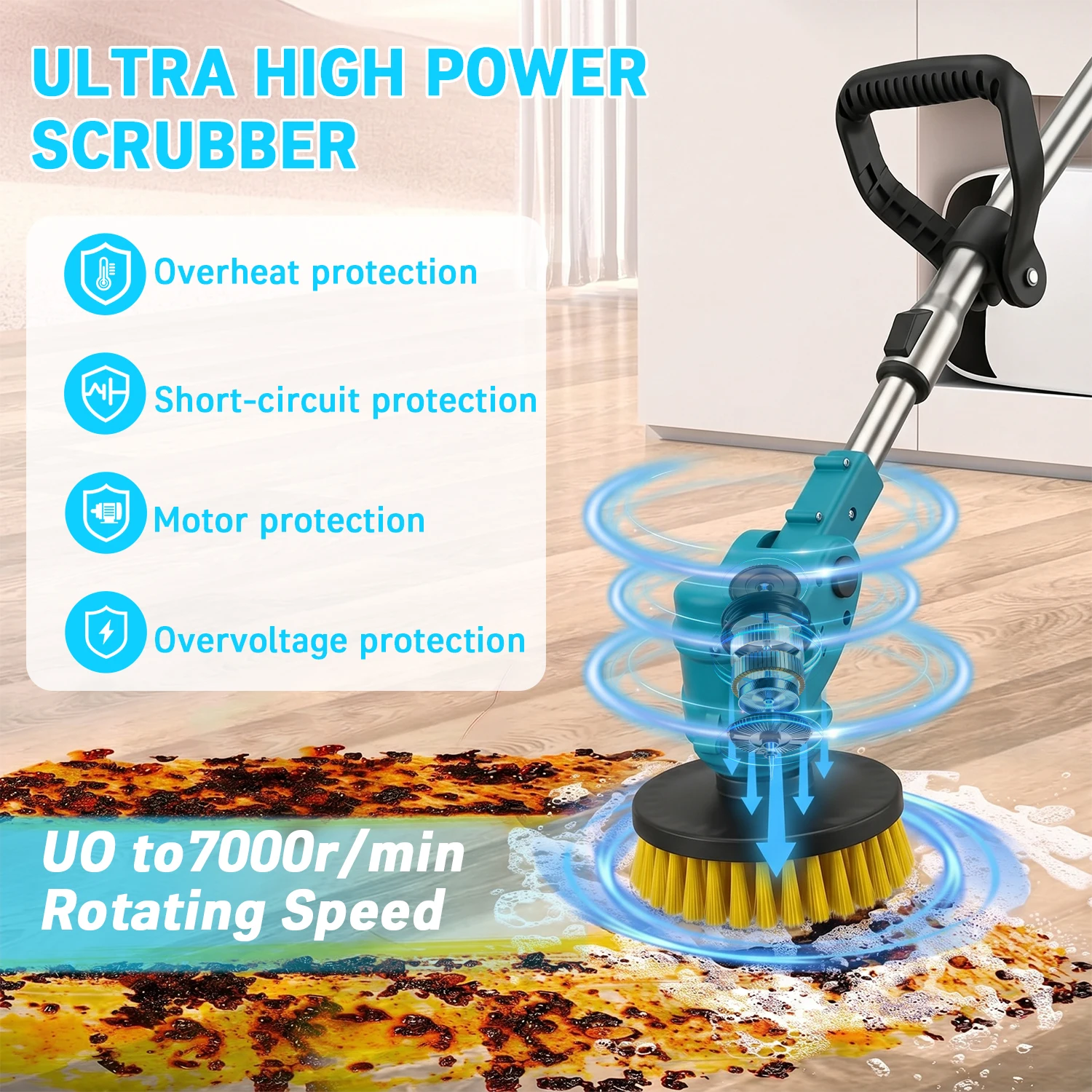 Electric Spin Scrubber Extra Long Foldable Compatible with Makita 21V Battery(Tool Only) for Handheld Cleaning Machine ,Cordless Rechargeable Spin Scrubber,Cordless Cleaning Brush for Bath/Tub/Tile/Floor