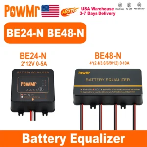 PowMr USA 24V 48V Battery Equalizer 2.4V-12V Automatic Voltage Balancer Energy Transfer Type for Lead Acid LiFePO4 NiCd NiMH Battery 4 Cells Max 24H Working for Solar Power RV Home Series Battery Bank Maintenance