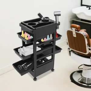 Budget Hair Styling Salon Trolley Cart with Wheels and 5 Drawers, Salon Rolling Cart for Extra Hairdresser Storage, Tool Free Rolling Salon Cart for Hair Stylist, Hairdresser, Beauty, Tattoo - Black