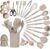 QMVESS Silicone Cooking Utensils Set, 28 Pcs Non-Stick Kitchen Utensils Set with Holder, 446°F Heat Resistant Spatula, Tongs, Spoons Set with Stainless Steel Handle Kitchen Gadgets (Khaki)
