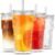 INSETLAN 20 oz Ribbed Glass Tumblers with Lids and Glass Straws – 4-Piece Glassware Set, Thickened Wall, Ideal for Iced Coffee, Smoothies, Cocktails, and Juices – Elegant and Durable Drinkware