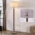 Walnut Brown Modern Floor Lamp for Living Room, Dimmable Tall Standing Lamp with Linen Shade and Bulb, Mid Century Rustic Farmhouse Floor Lamp for Bedroom Office Corner