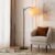 Arc Floor Lamp, Corner Mid Century Modern Floor Lamp, Standing Lamp with Adjustable Hanging Lampshade and Marble Base, Floor Lamps for Living Room, Bedroom, Office, Walnut Brown