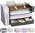 Wood Desk Organizers and Accessories with File Sorters, 4-Tier Desk Accessories & Workspace Organizers with Drawer and Pen Holder, Desk Reference Organizer (Wood, 4T with Drawer)