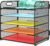 Letter Tray Paper Organizer 5-Tier Desk Organizer File Organizer Paper Holder with Handle, Metal Desktop Document Shelf Tray Office Classroom Organization – Black