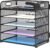 Supeasy 5 Trays Paper Organizer Letter Tray with Handle-Mesh Desk File Holders, Paper Sorter Desk Organizer for Office, Home, Classroom or School